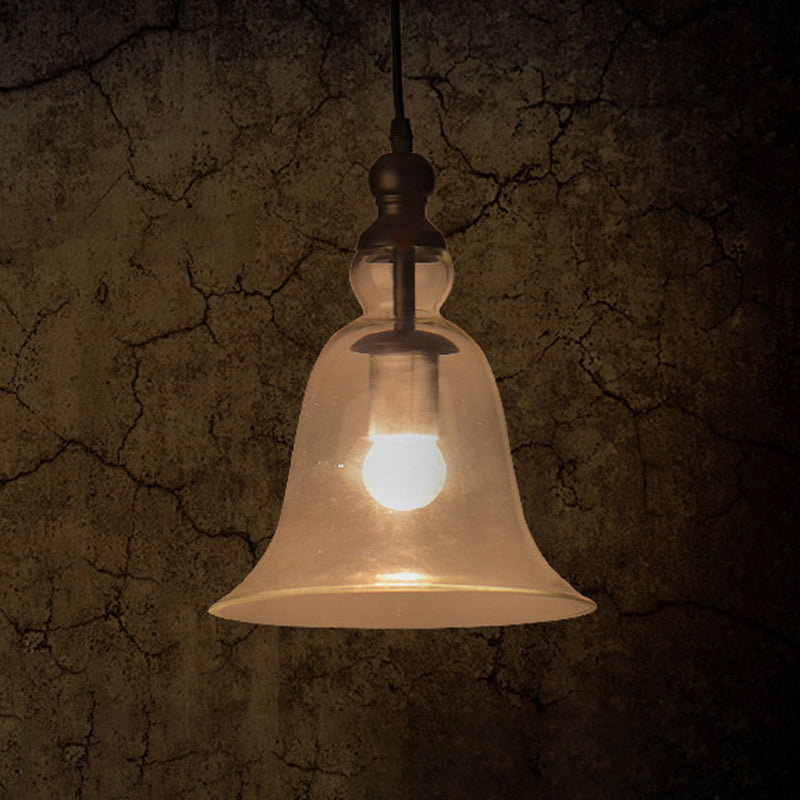 Zwarte bar hanglamp in industriële vintage stijl smeedijzeren koepel hangend licht met glazen schaduw