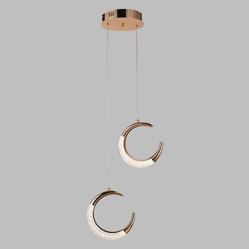 Gold Moon LED Hanging Light in Modern Luxury Style Zine-Alloy Pendant Light with Acrylic Shade