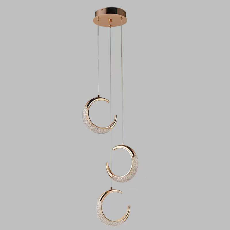 Gold Moon LED Hanging Light in Modern Luxury Style Zine-Alloy Pendant Light with Acrylic Shade