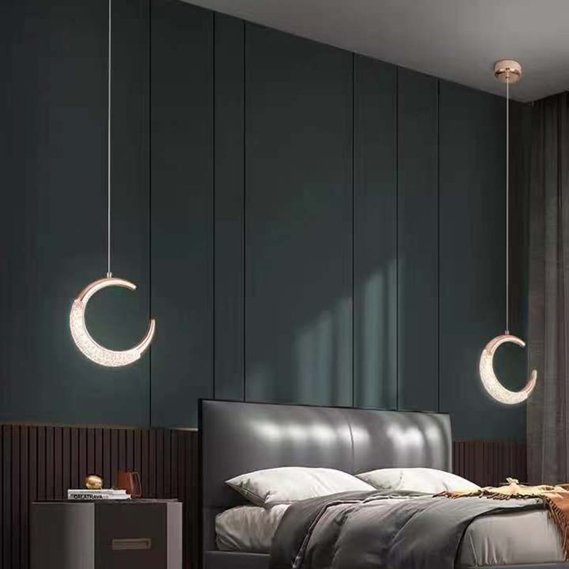 Gold Moon LED Hanging Light in Modern Luxury Style Zine-Alloy Pendant Light with Acrylic Shade