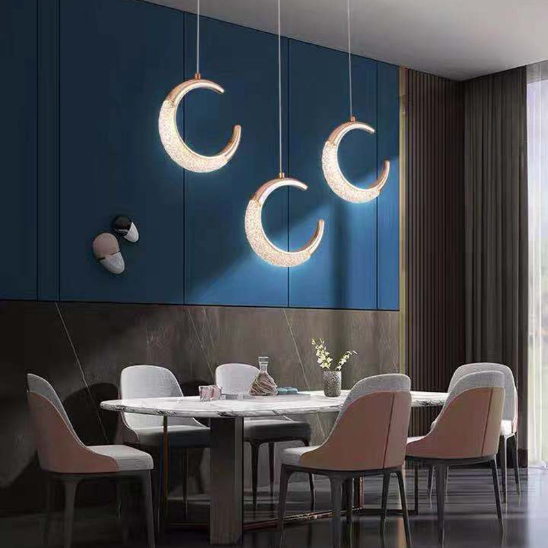 Gold Moon LED Hanging Light in Modern Luxury Style Zine-Alloy Pendant Light with Acrylic Shade