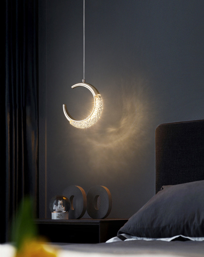Gold Moon LED Hanging Light in Modern Luxury Style Zine-Alloy Pendant Light with Acrylic Shade