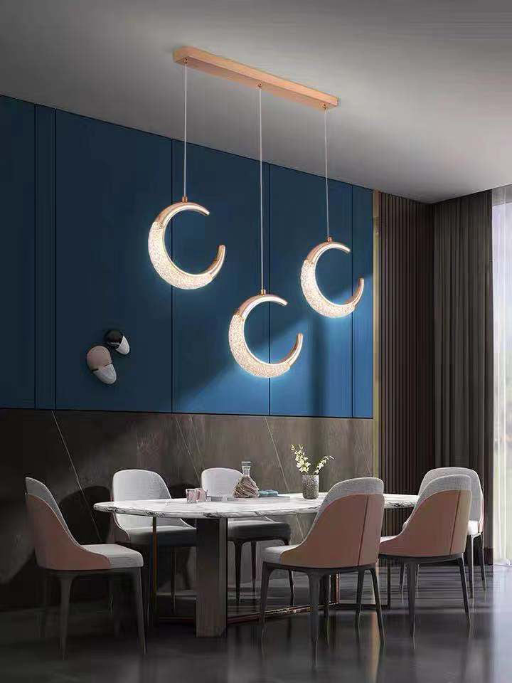 Gold Moon LED Hanging Light in Modern Luxury Style Zine-Alloy Pendant Light with Acrylic Shade