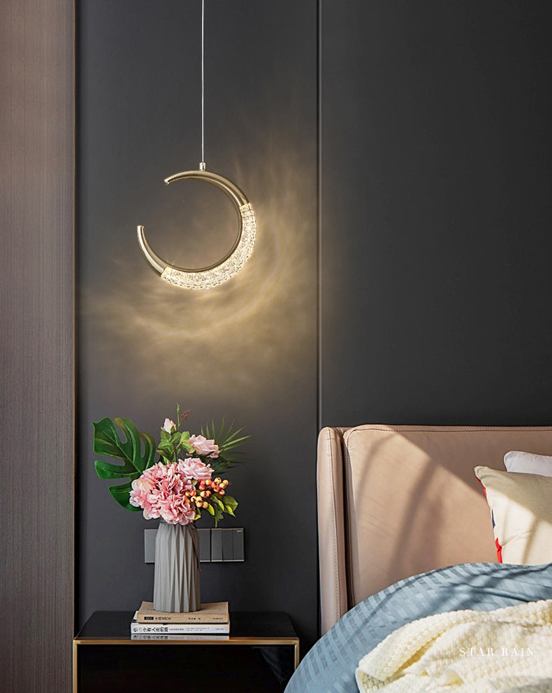 Gold Moon LED Hanging Light in Modern Luxury Style Zine-Alloy Pendant Light with Acrylic Shade