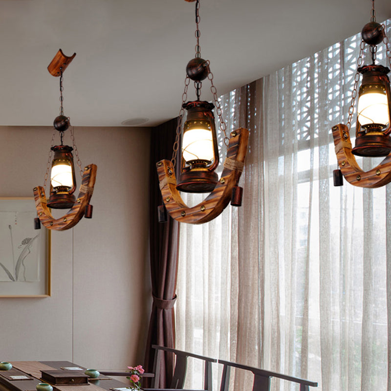 Houten anker nautische stijl hangende licht retro kerosinelampvormige enkele lampverlichtingshanger voor coffeeshop