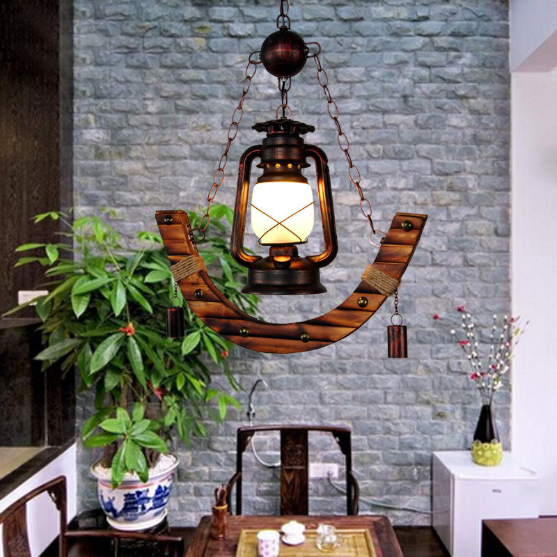 Houten anker nautische stijl hangende licht retro kerosinelampvormige enkele lampverlichtingshanger voor coffeeshop