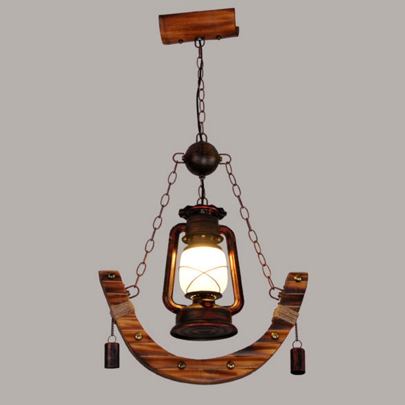Houten anker nautische stijl hangende licht retro kerosinelampvormige enkele lampverlichtingshanger voor coffeeshop