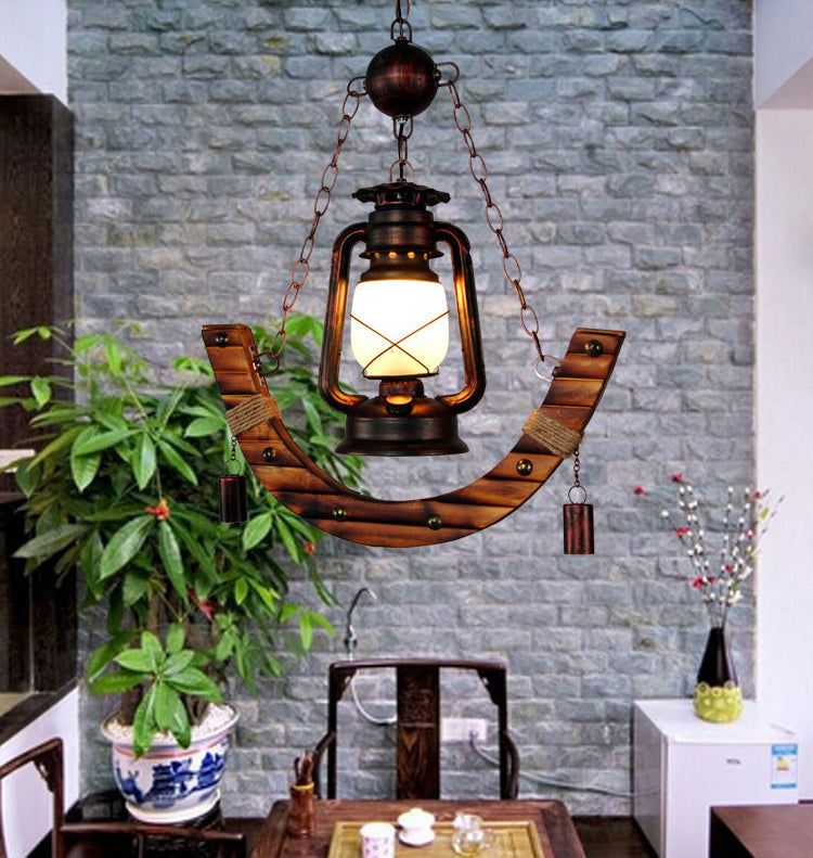 Houten anker nautische stijl hangende licht retro kerosinelampvormige enkele lampverlichtingshanger voor coffeeshop