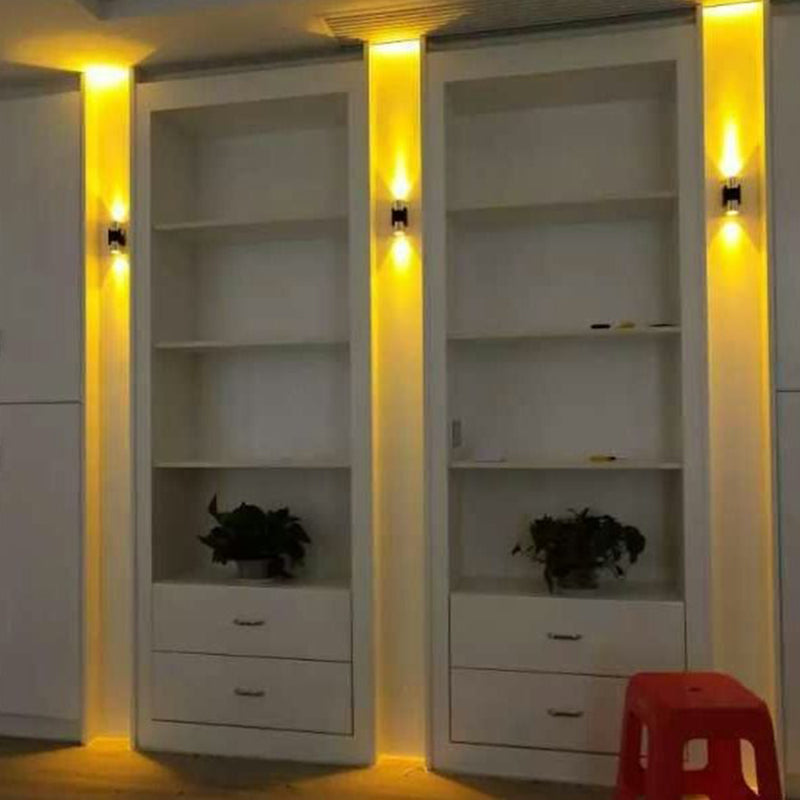 Cylindrical Up Down Wall Sconce Modern Aluminum Clubhouse Hallway Wall Light in Black-Silver