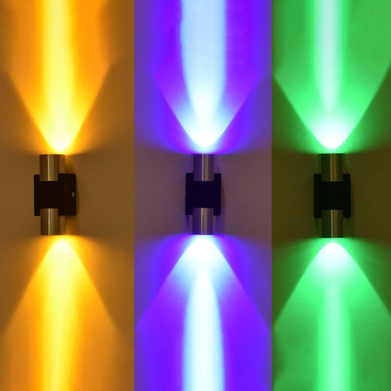 Cilíndrica arriba de la pared de la pared moderna aluminio Hallway Wall Light in Black-Silver