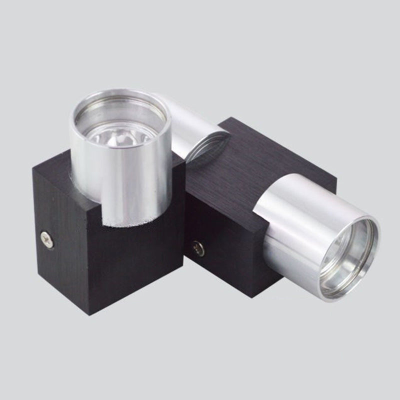 Cylindrical Up Down Wall Sconce Modern Aluminum Clubhouse Hallway Wall Light in Black-Silver