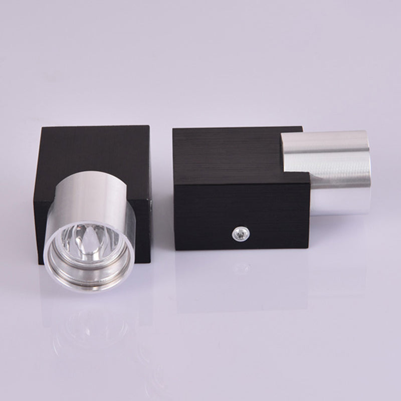 Cylindrical Up Down Wall Sconce Modern Aluminum Clubhouse Hallway Wall Light in Black-Silver