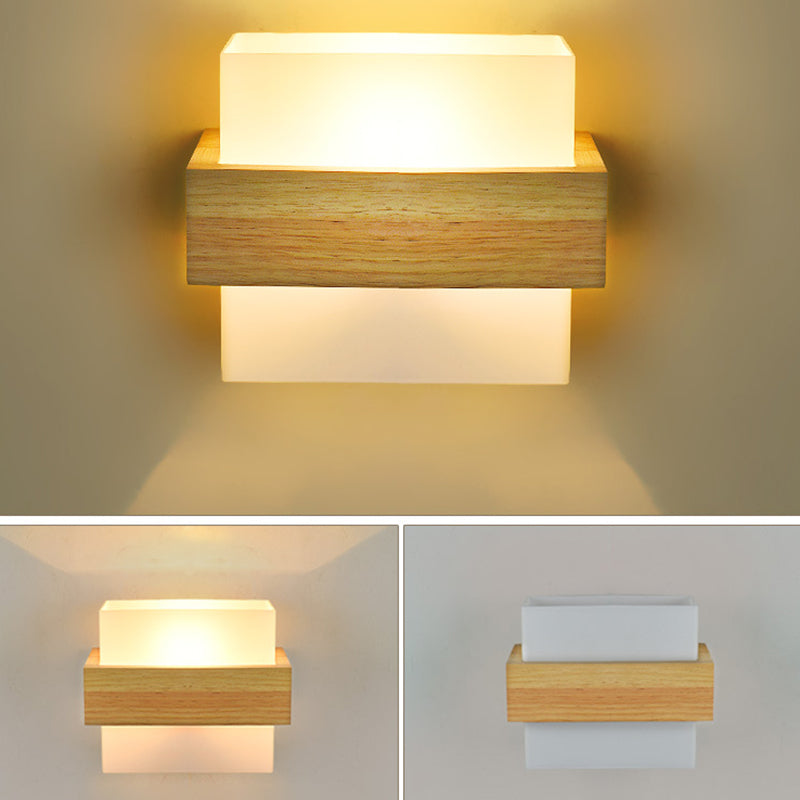 Square Wall Mounted Lamp Modern Simplicity Wood Wall Mount Lamp for Living Room
