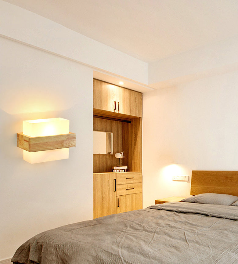 Square Wall Mounted Lamp Modern Simplicity Wood Wall Mount Lamp for Living Room