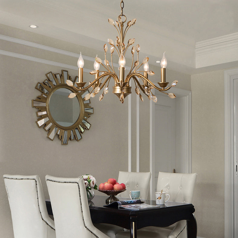 Multi Light Candle Pendant Light with Crystal Decoration American Country Style Metal Chandelier