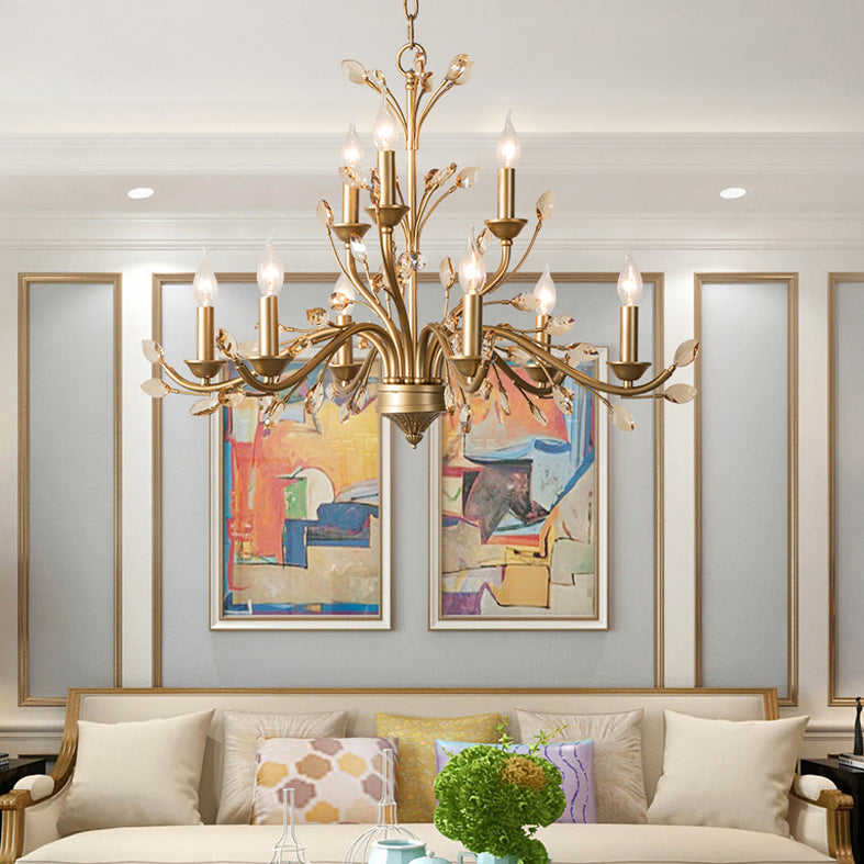 Multi Light Candle Pendant Light with Crystal Decoration American Country Style Metal Chandelier