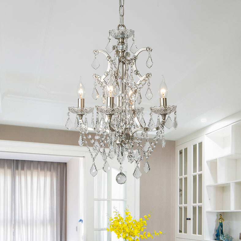 Rustic Style Crystal Large Chandelier Metal Candlestick Design Lighting Pendant with 23.6" Suspension Chain