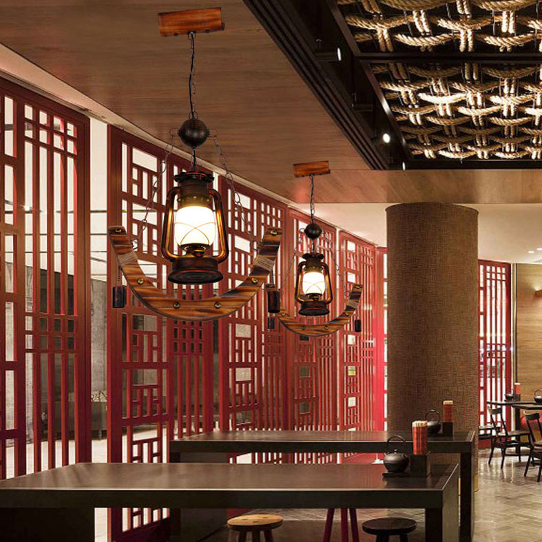 Houten anker nautische stijl hangende licht retro kerosinelampvormige enkele lampverlichtingshanger voor coffeeshop