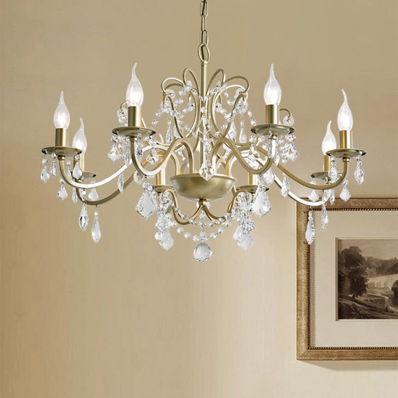 K9 Crystal Drops Candlestick Chandelier Lights Vintage Rustic Style Lighting Pendant for Living Room