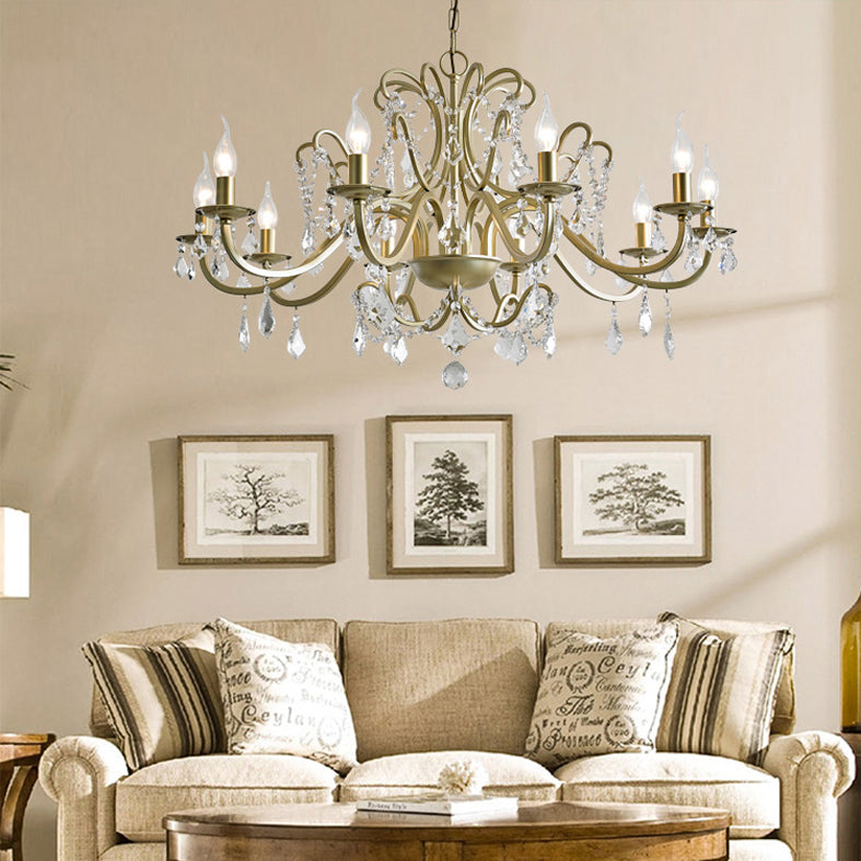 K9 Crystal Drops Candlestick Chandelier Lights Vintage Rustic Style Lighting Pendant for Living Room