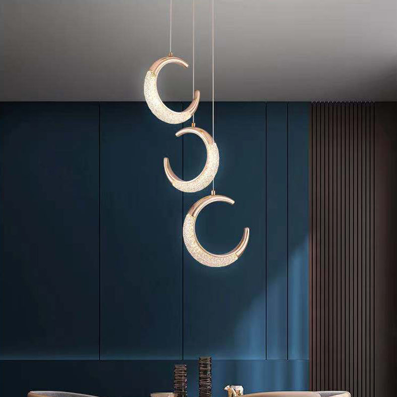 Gold Moon LED Hanging Light in Modern Luxury Style Zine-Alloy Pendant Light with Acrylic Shade