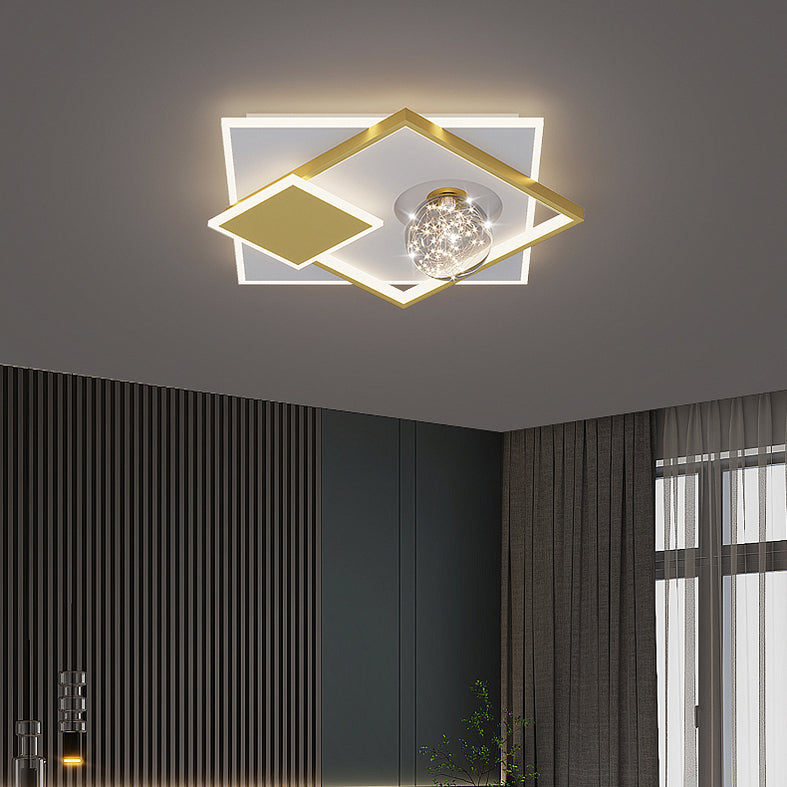 Modern Luxury Style Geometric Flush Mount Ceiling Chandelier Metal Flush Mount Light Fixtures for Living Room