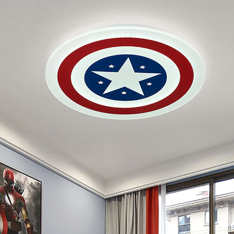 Kindergarten Circle Ceiling Mount Light with Star Acrylic American Style Blue and Red LED Ceiling Lamp
