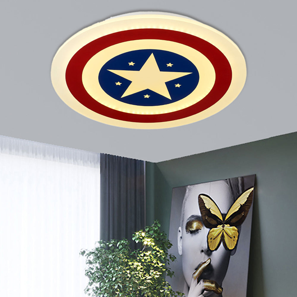 Kindergarten Circle Ceiling Mount Light with Star Acrylic American Style Blue and Red LED Ceiling Lamp
