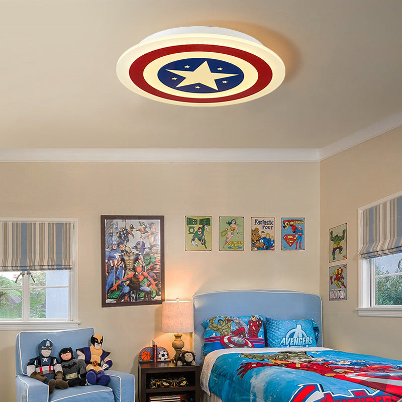 Kindergarten Circle Ceiling Mount Light with Star Acrylic American Style Blue and Red LED Ceiling Lamp