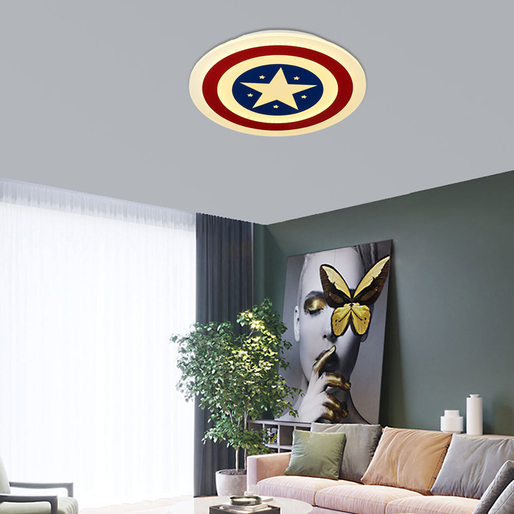 Kindergarten Circle Ceiling Mount Light with Star Acrylic American Style Blue and Red LED Ceiling Lamp
