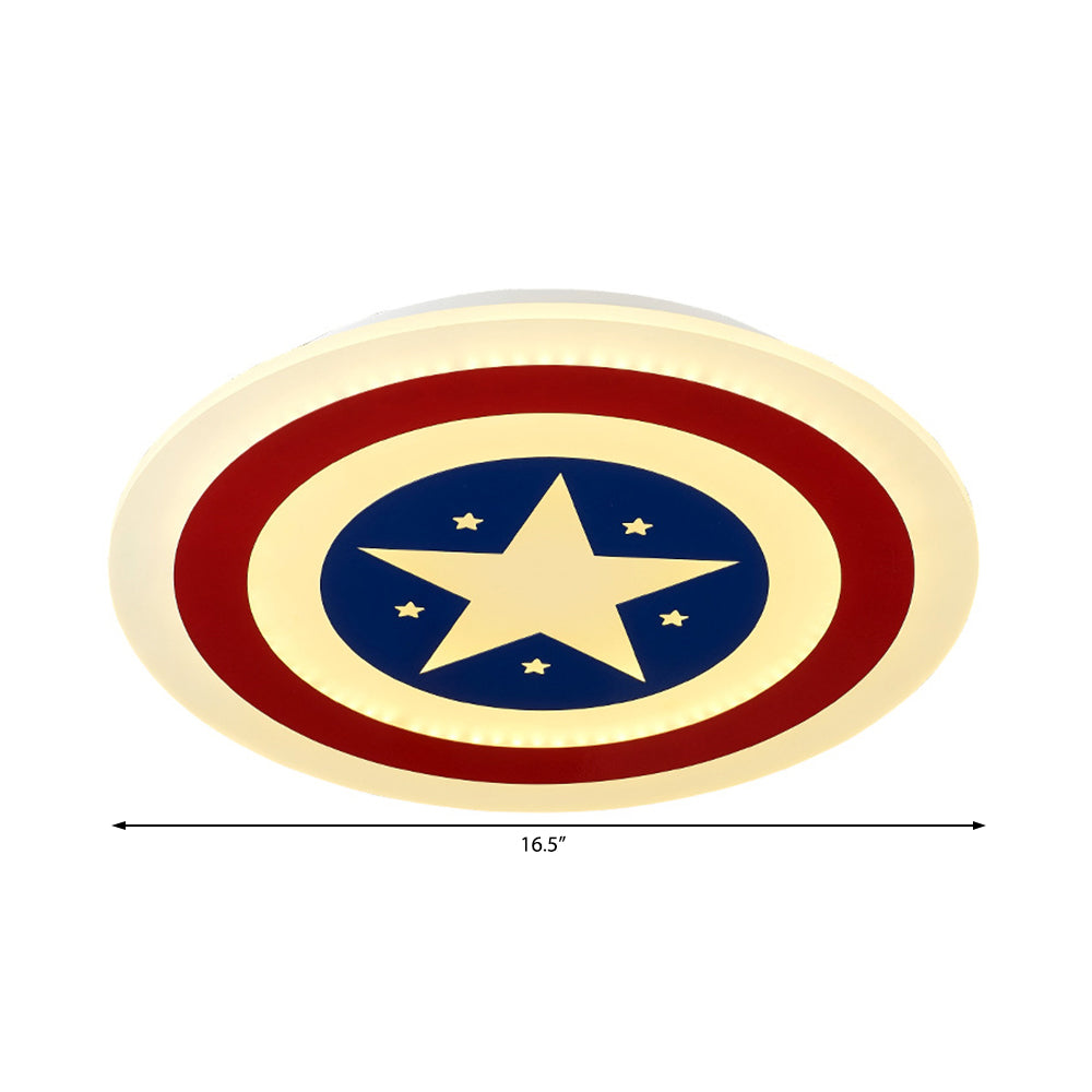 Kindergarten Circle Ceiling Mount Light with Star Acrylic American Style Blue and Red LED Ceiling Lamp