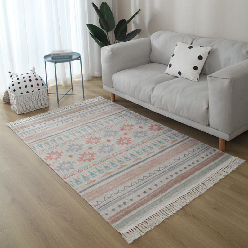 Eclectic Southwestern Print Rug White Tone Cotton Carpet Stain Resistant Indoor Rug for Living Room
