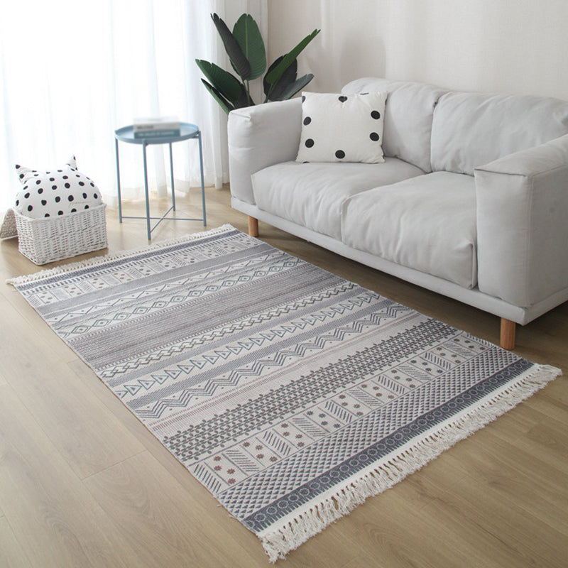 Eclectic Southwestern Print Rug White Tone Cotton Carpet Stain Resistant Indoor Rug for Living Room