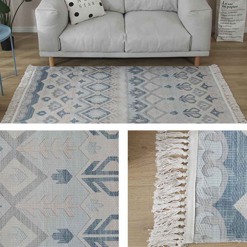 Eclectic Southwestern Print Rug White Tone Cotton Carpet Stain Resistant Indoor Rug for Living Room
