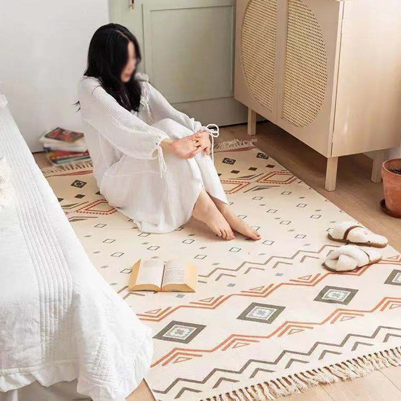 Mehrfarbiger, minimalistischer Teppich, Baumwolle, Tribal-Druck, Innenteppich, Fransenteppich für Wohnzimmer