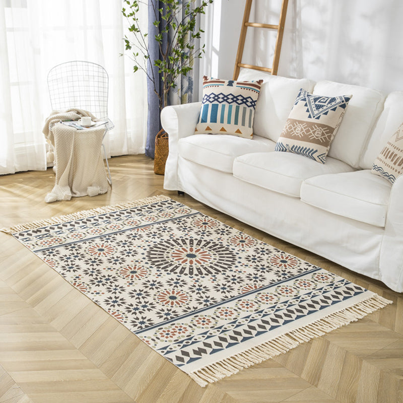 Mehrfarbiger, minimalistischer Teppich, Baumwolle, Tribal-Druck, Innenteppich, Fransenteppich für Wohnzimmer