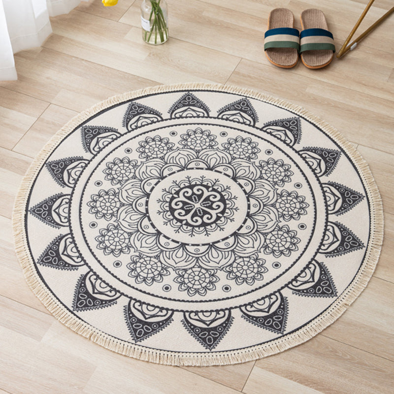 Tapis d'intérieur rond Simple en coton, ton blanc, octogonal, imprimé de fleurs, à franges, pour salon