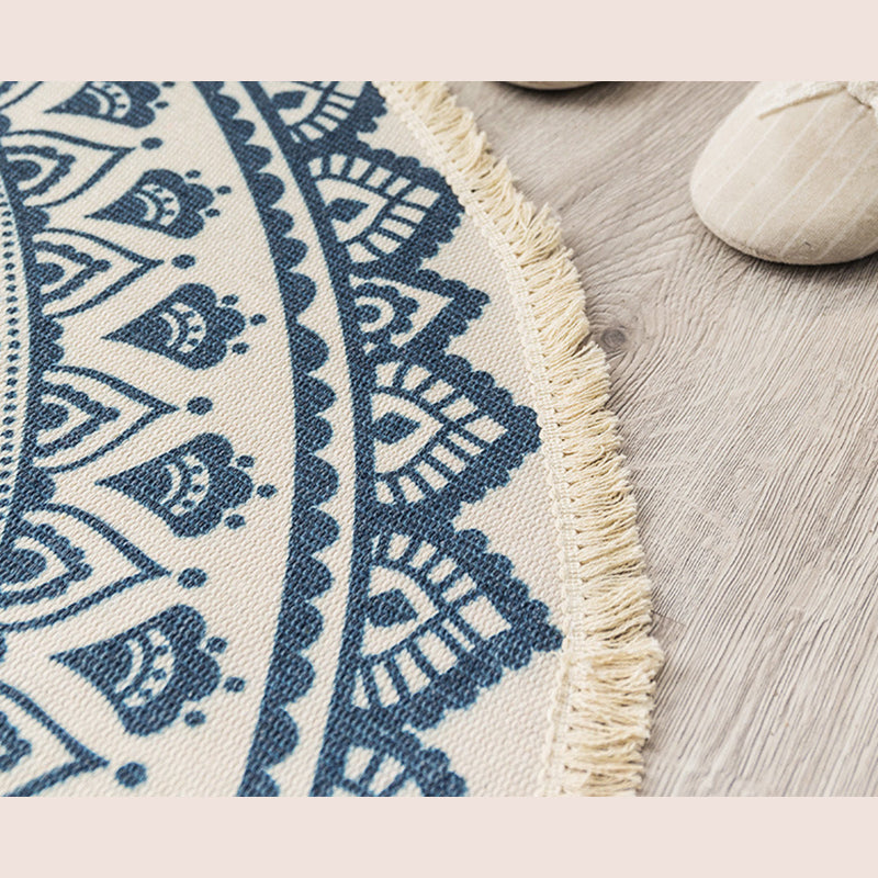 Tapis d'intérieur rond Simple en coton, ton blanc, octogonal, imprimé de fleurs, à franges, pour salon