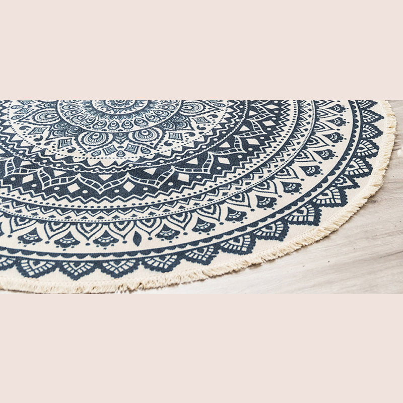 Tapis d'intérieur rond Simple en coton, ton blanc, octogonal, imprimé de fleurs, à franges, pour salon