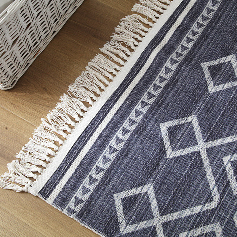 White Tone Moroccan Area Rug Cotton Tribal Print Rug Easy Care Indoor Rug for Living Room
