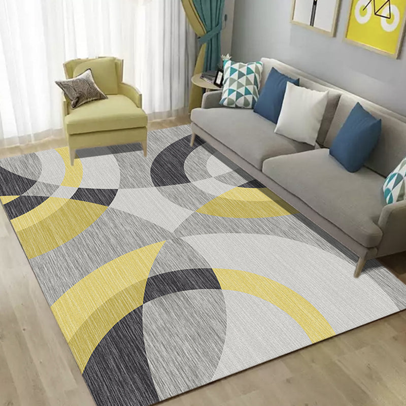 Trendy Simple Living Room Rug Modern Asymmetrical Graphic Design Rug Polyester Stain Resistant Non-Slip Backing Carpet