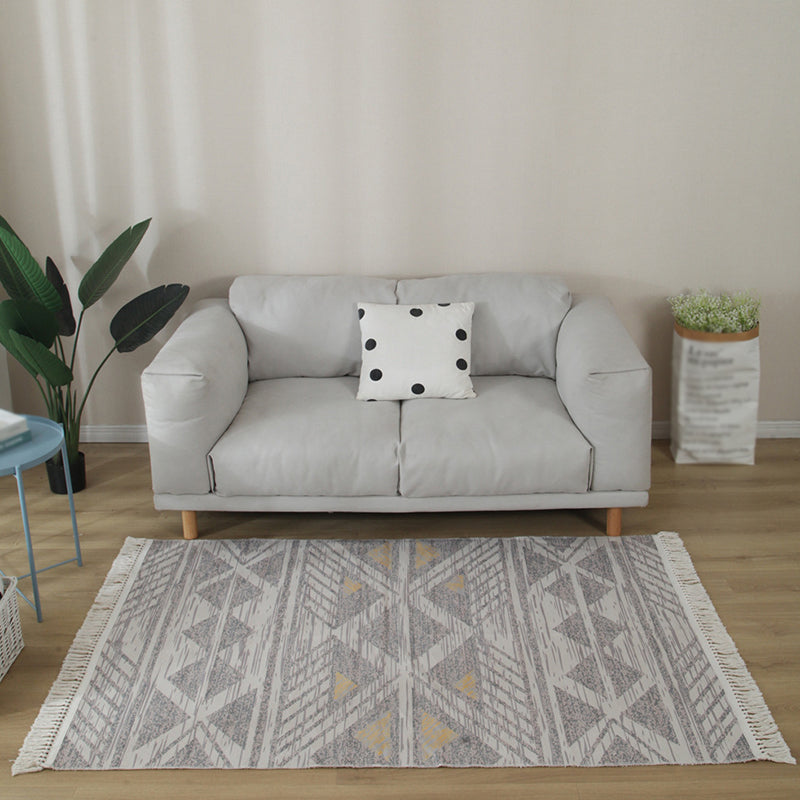 Gray Tone Modern Area Carpet Cotton Ethnic Printing Indoor Rug Easy Care Carpet for Living Room