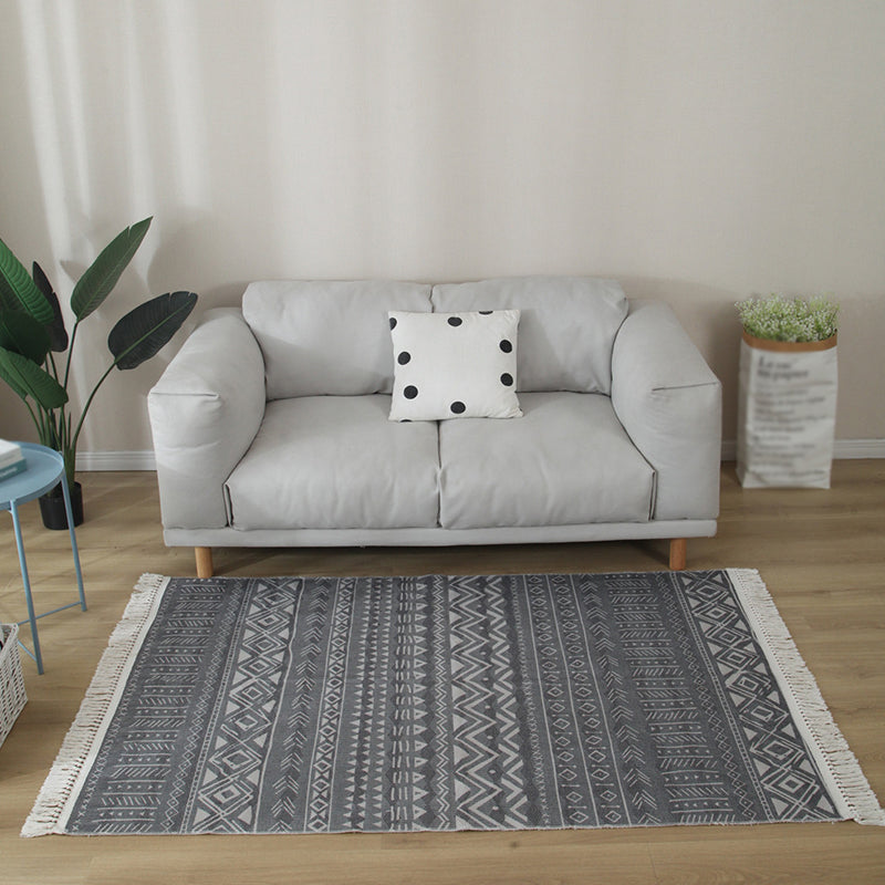 Gray Tone Modern Area Carpet Cotton Ethnic Printing Indoor Rug Easy Care Carpet for Living Room