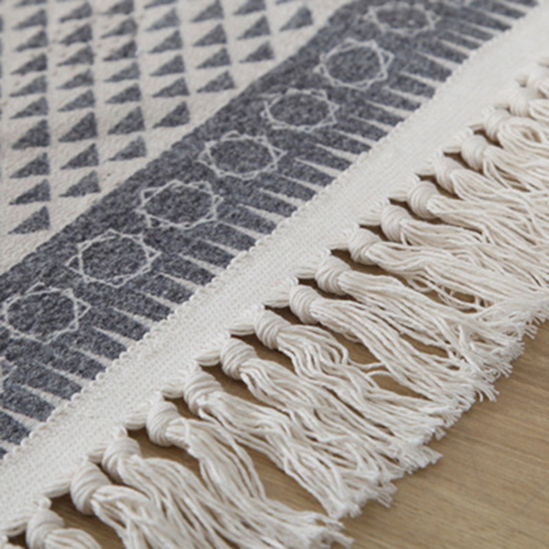 Gray Tone Modern Area Carpet Cotton Ethnic Printing Indoor Rug Easy Care Carpet for Living Room