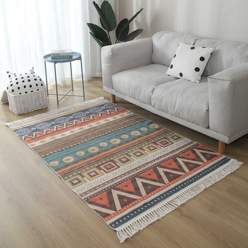 Multicolor Modern Indoor Rug Cotton Normatic Tribe Carpet Easy Care Rug for Home Decoration