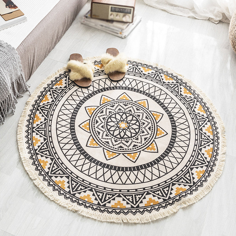 Classical Moroccan Round Rug Comfort Traditional Floral Printed Carpet Cotton Blend Friendly Washable Carpet for Living Room