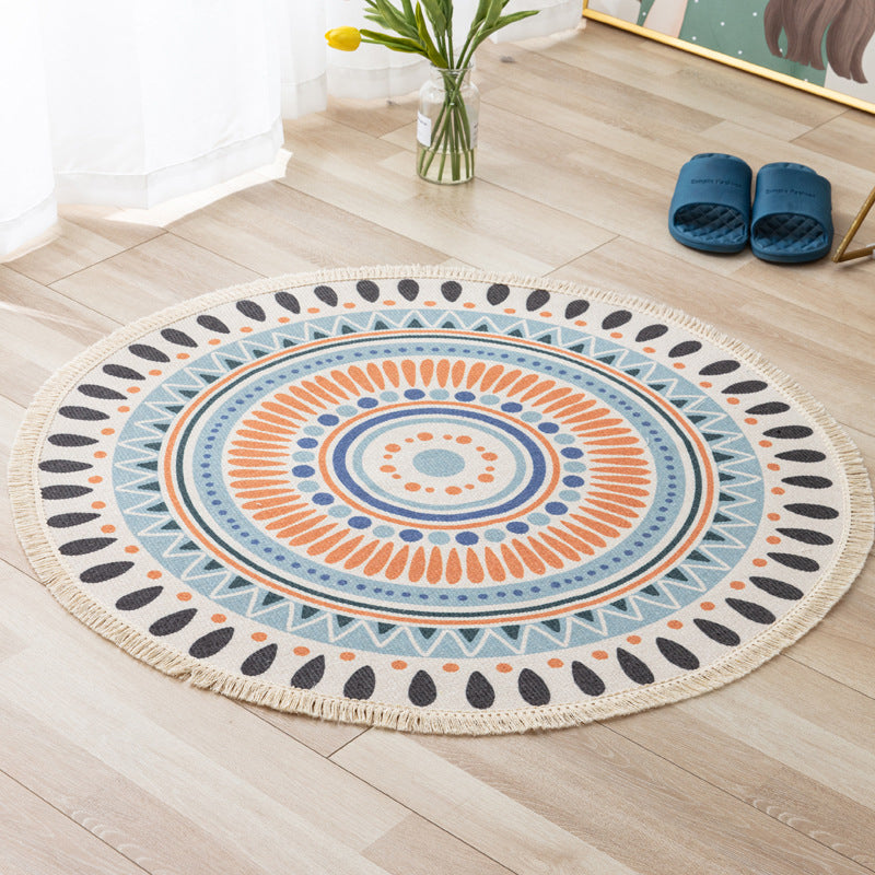 Traditional Floral Design Rug Moroccan Round Indoor Rug Cotton Blend Pet Friendly Area Carpet for Home Decoration