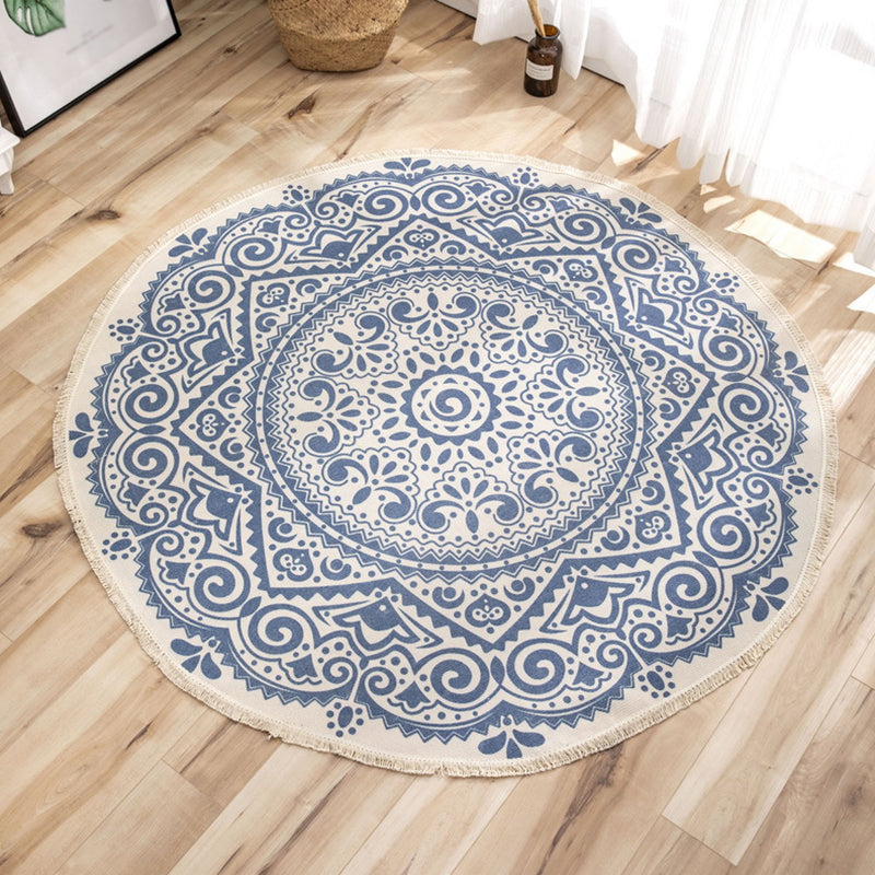 Traditional Floral Design Rug Moroccan Round Indoor Rug Cotton Blend Pet Friendly Area Carpet for Home Decoration