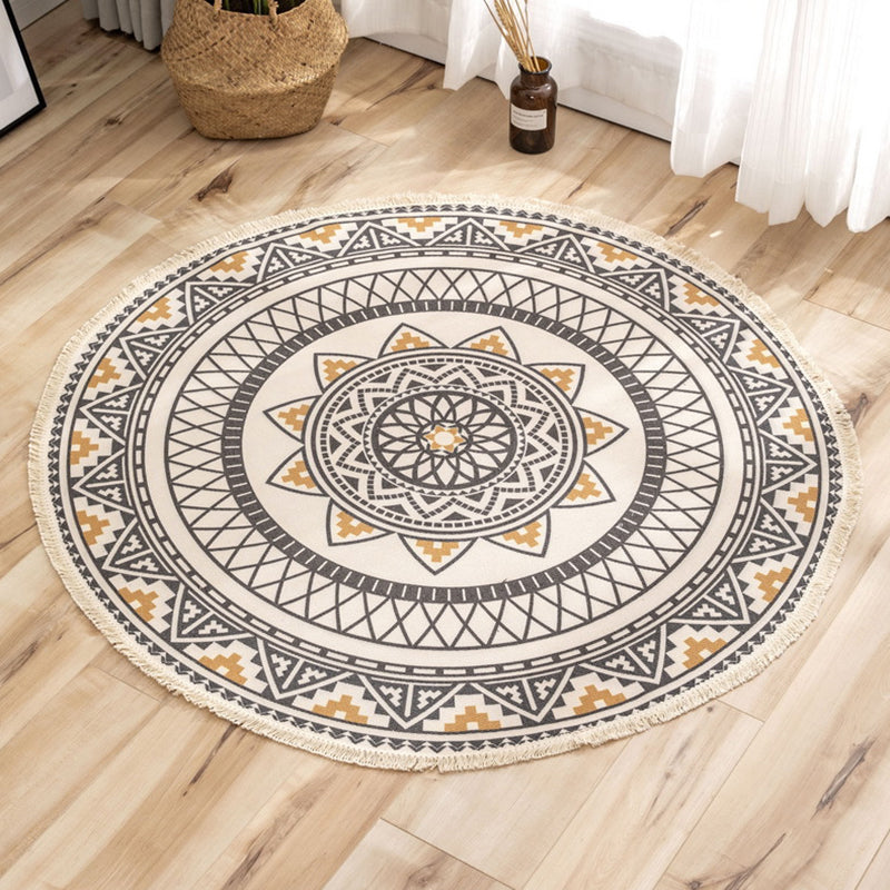 Traditional Floral Design Rug Moroccan Round Indoor Rug Cotton Blend Pet Friendly Area Carpet for Home Decoration