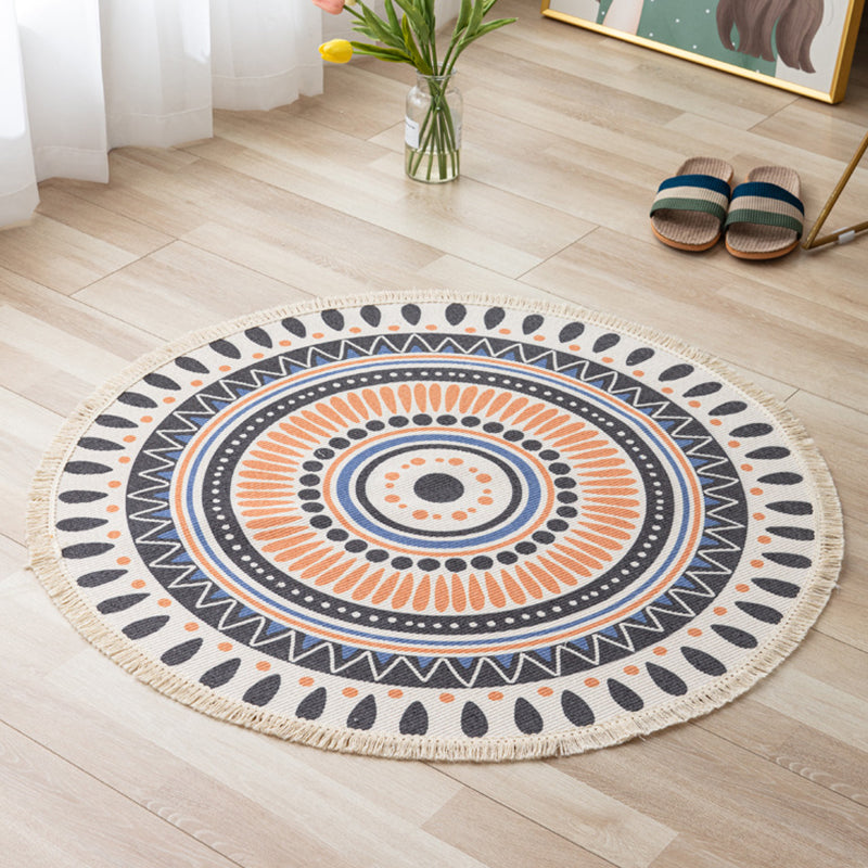 Traditional Floral Design Rug Moroccan Round Indoor Rug Cotton Blend Pet Friendly Area Carpet for Home Decoration